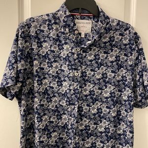 International navy blue floral button up.